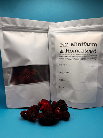 Freeze dried organic no apeel berry mix with strawberries, blueberries, blackberries, and raspberries